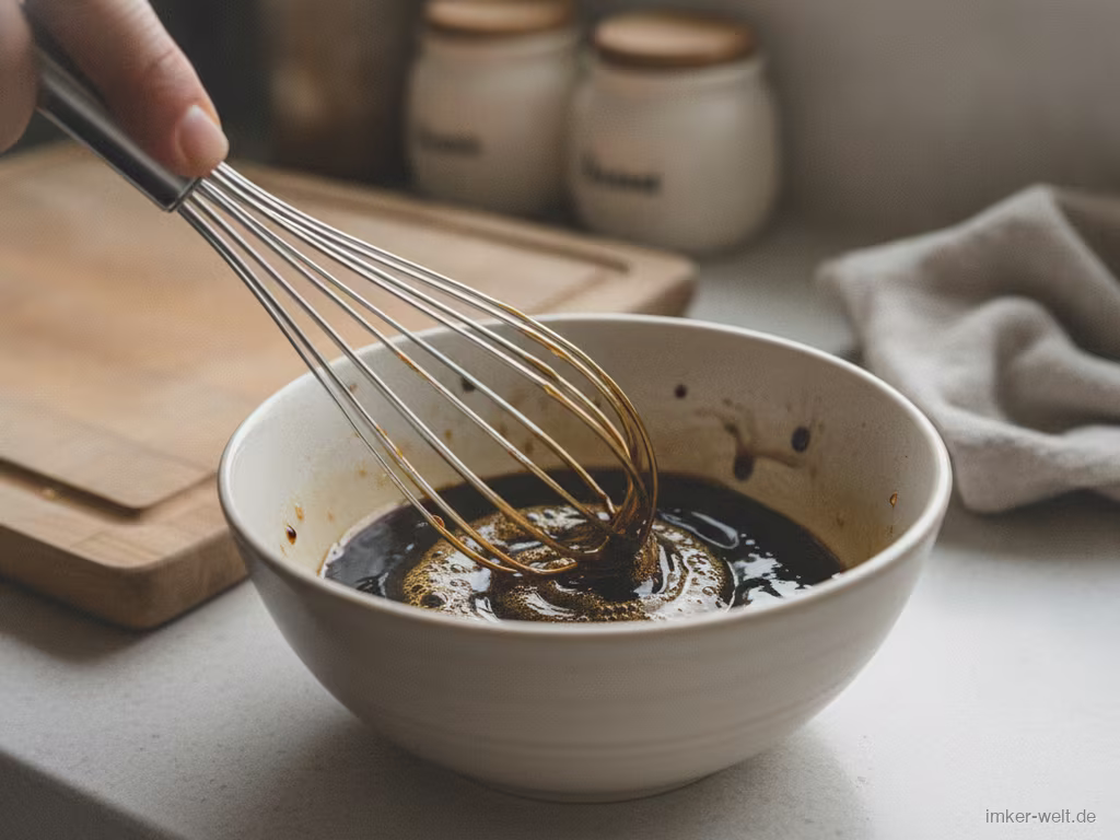 Honig und Balsamico werden verrührt