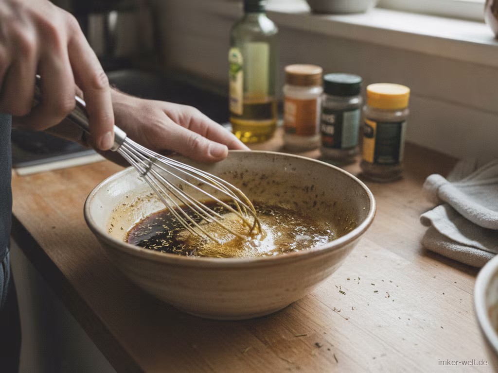 Honig-Marinade wird in einer Schüssel verrührt