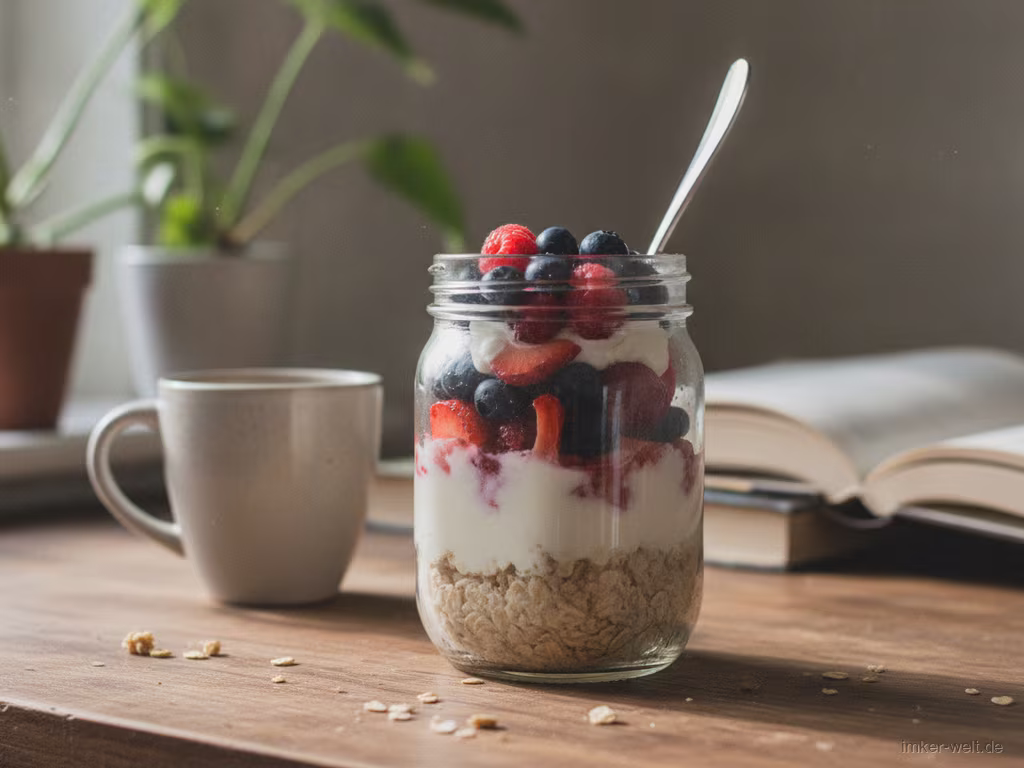 Overnight-Oats mit Joghurt und Beeren im Glas