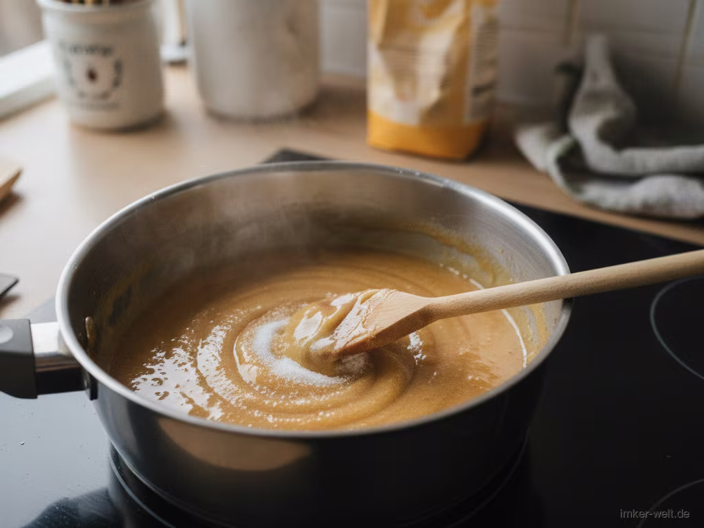 Honig, Butter und Zucker schmelzen im Topf