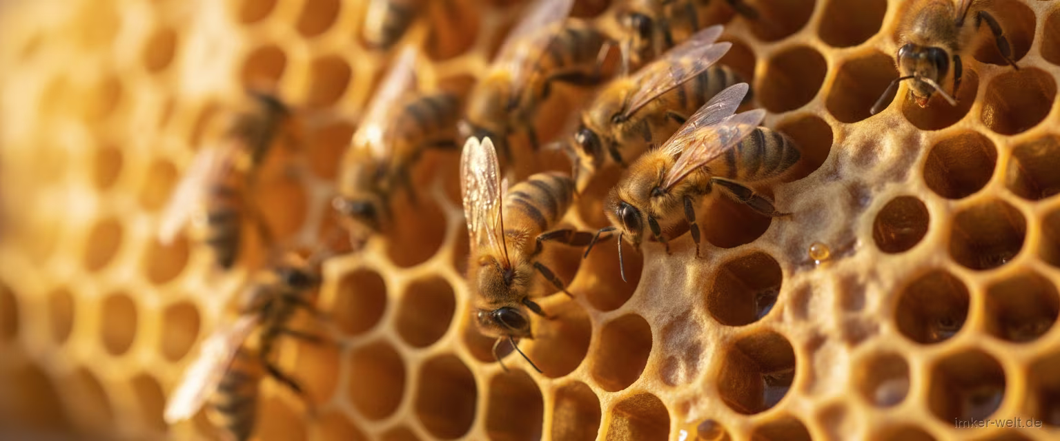 Bienen auf einer Wabe in warmem Licht